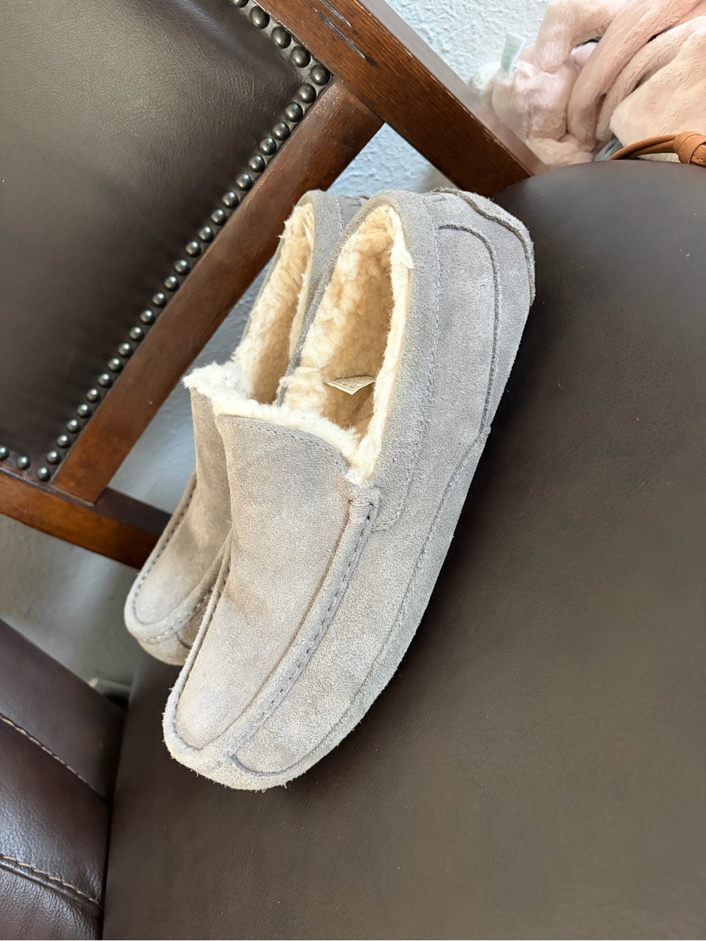 UGG Men's Gray Suede Shearling-Lined Slip-On Loafers